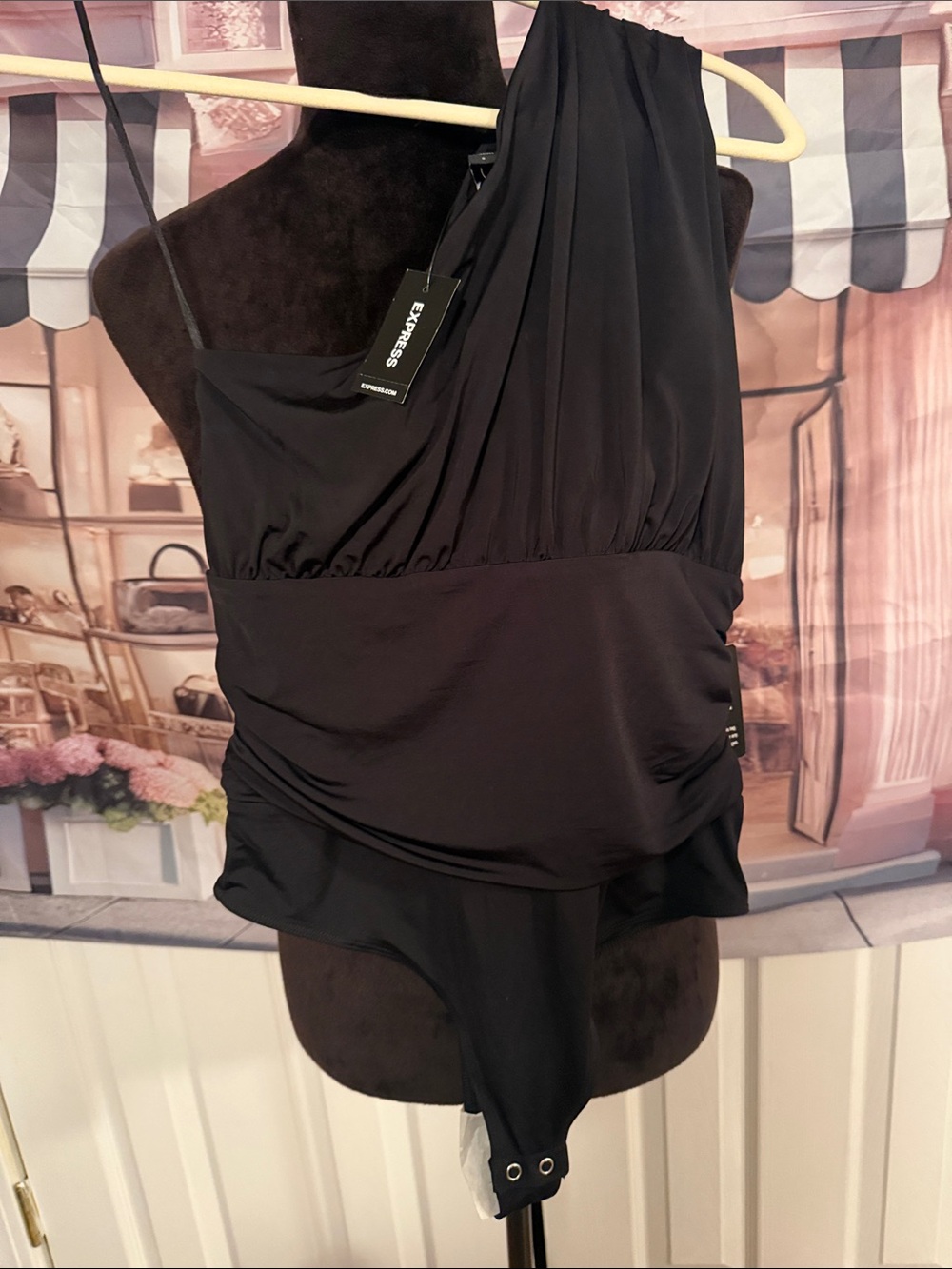 Express Black Asymmetric One-Shoulder Bodysuit